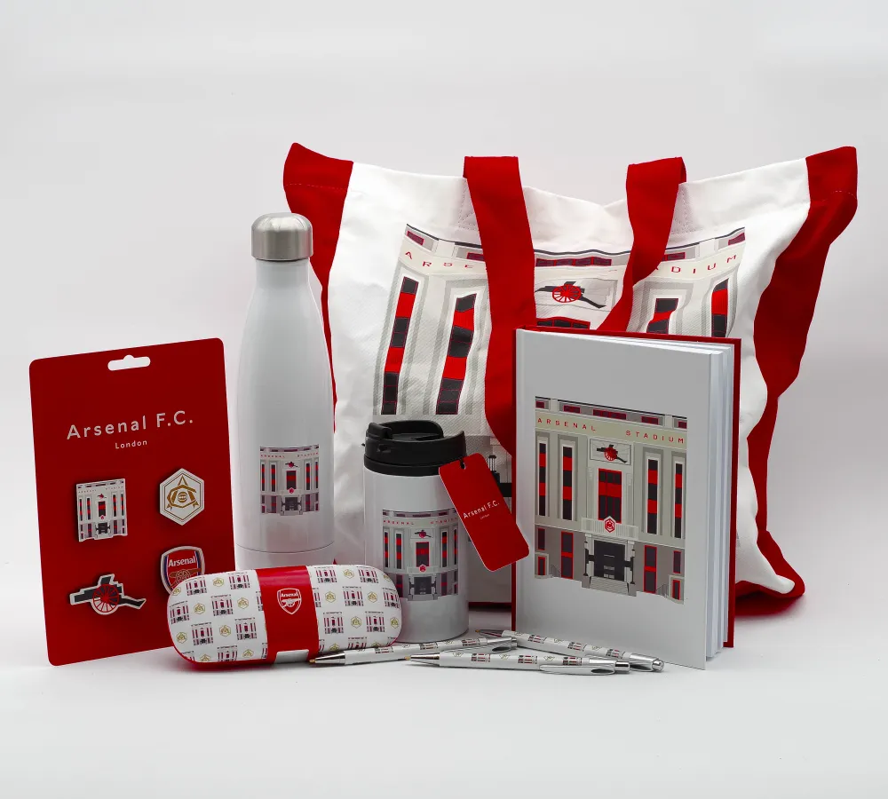 A selection of products bearing the Arsenal FC logo
